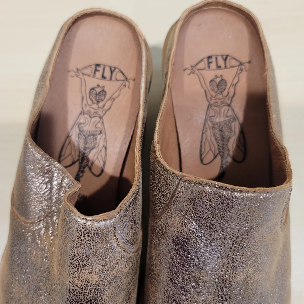 Sz 39 EU / 8 US Fly London "Yulo" Rose Gold Wedge Mules - Picture 7 of 10